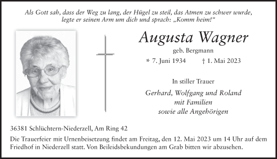 Traueranzeige von Augusta Wagner von FZ