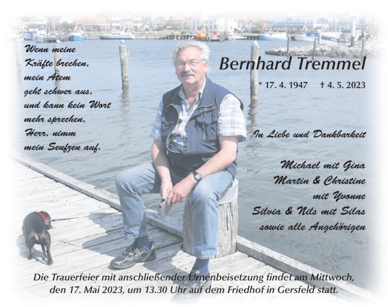 Traueranzeige von Bernhard Tremmel von FZ