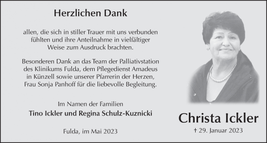 Traueranzeige von Christa Ickler von FZ