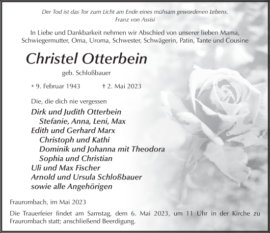Traueranzeige von Christel Otterbein von FZ