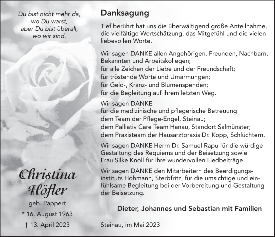 Traueranzeige von Christina Höfler von FZ