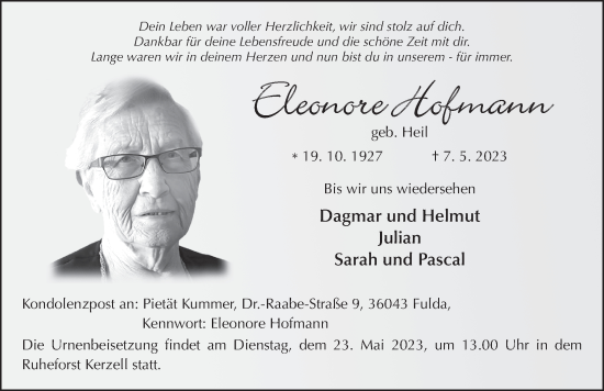 Traueranzeige von Eleonore Hofmann von FZ