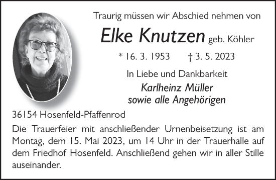 Traueranzeige von Elke Knutzen von FZ