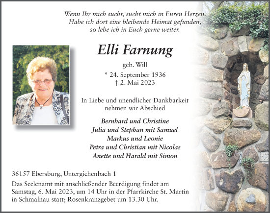 Traueranzeige von Elli Farnung von FZ