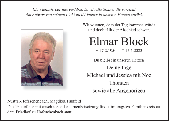 Traueranzeige von Elmar Block von FZ