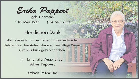 Traueranzeige von Erika Pappert von FZ