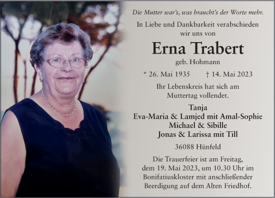 Traueranzeige von Erna Trabert von FZ