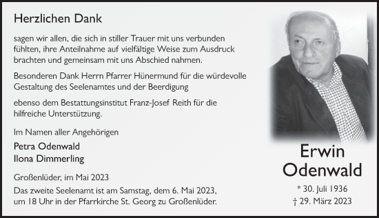 Traueranzeige von Erwin Odenwald von FZ