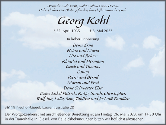 Traueranzeige von Georg Kohl von FZ