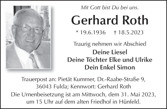 Traueranzeige von Gerhard Roth von FZ