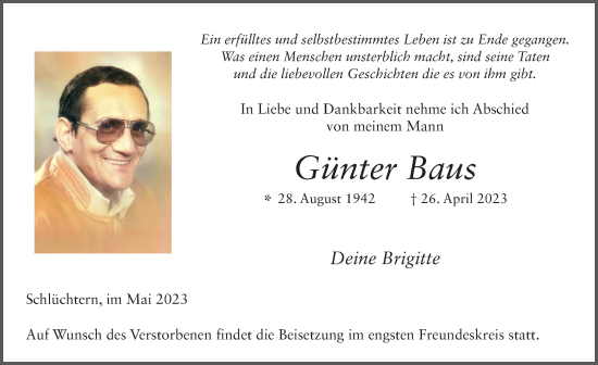Traueranzeige von Günter Baus von FZ