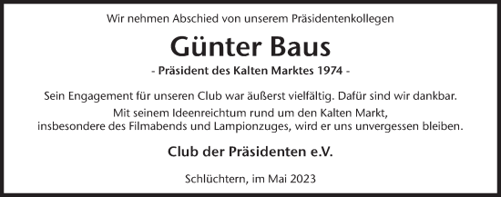 Traueranzeige von Günter Baus von FZ