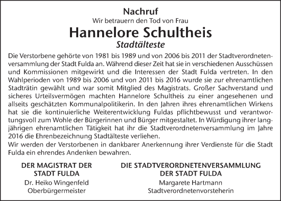 Traueranzeige von Hannelore Schultheis von FZ