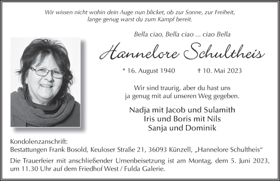 Traueranzeige von Hannelore Schultheis von FZ