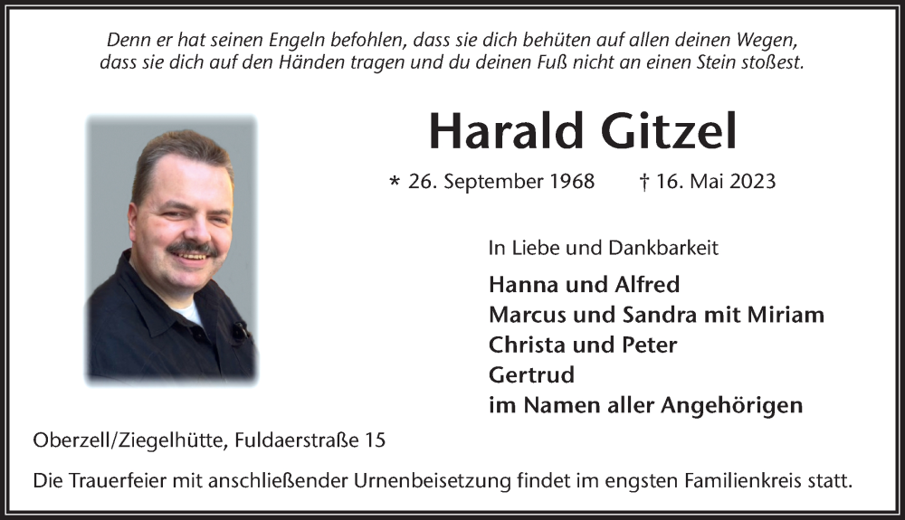  Traueranzeige für Harald Gitzel vom 27.05.2023 aus FZ