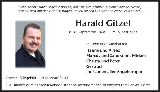 Traueranzeige von Harald Gitzel von FZ
