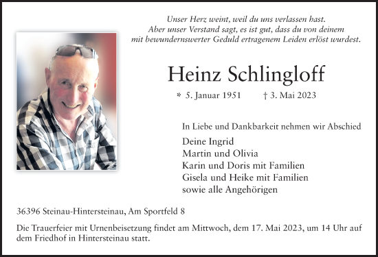Traueranzeige von Heinz Schlingloff von FZ
