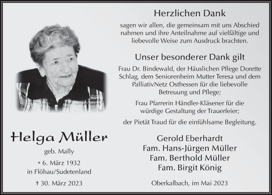 Traueranzeige von Helga Müller von FZ