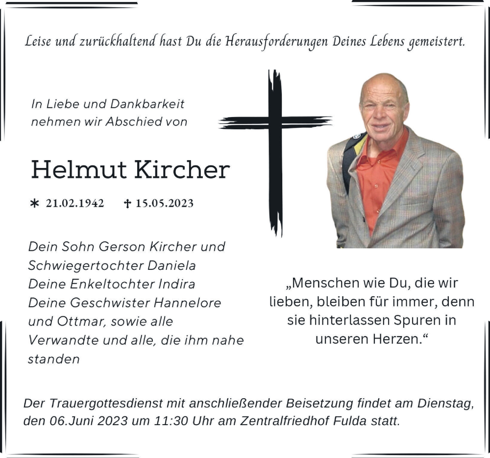  Traueranzeige für Helmut Kircher vom 31.05.2023 aus FZ