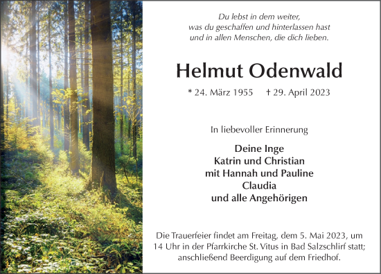 Traueranzeige von Helmut Odenwald von FZ