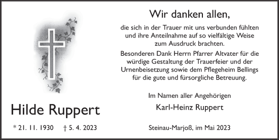 Traueranzeige von Hilde Ruppert von FZ