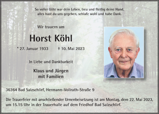 Traueranzeige von Horst Köhl von FZ