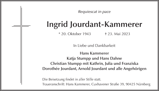 Traueranzeige von Ingrid Jourdant-Kammerer von FZ