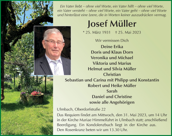 Traueranzeige von Josef Müller von FZ