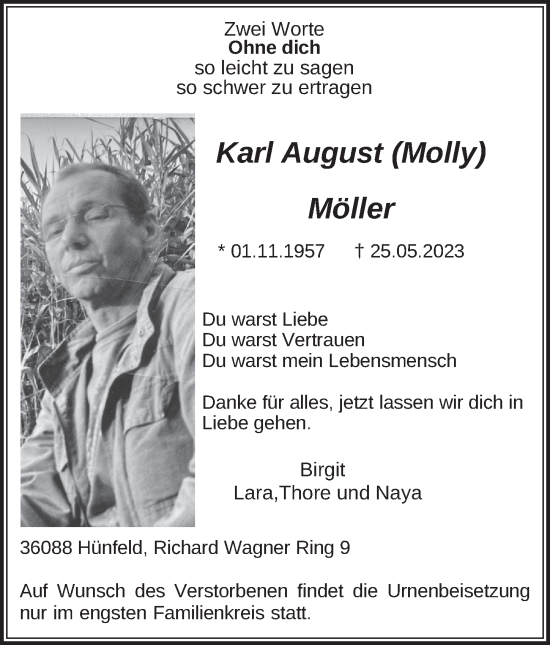 Traueranzeige von Karl-August Möller von FZ
