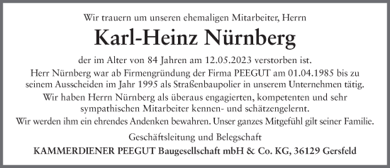 Traueranzeige von Karl-Heinz Nürnberg von FZ