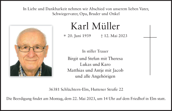 Traueranzeige von Karl Müller von FZ