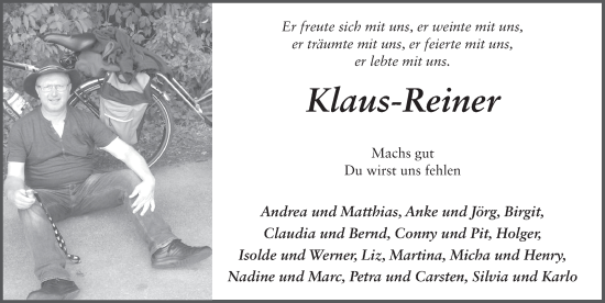 Traueranzeige von Klaus-Reiner Schäfer von FZ