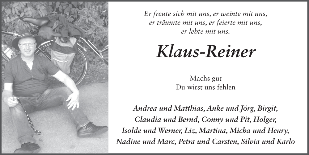  Traueranzeige für Klaus-Reiner Schäfer vom 13.05.2023 aus FZ