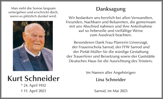 Traueranzeige von Kurt Schneider von FZ