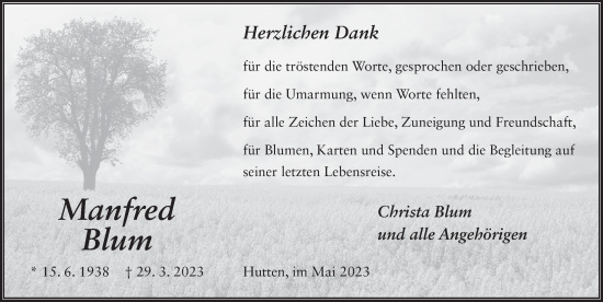 Traueranzeige von Manfred Blum von FZ