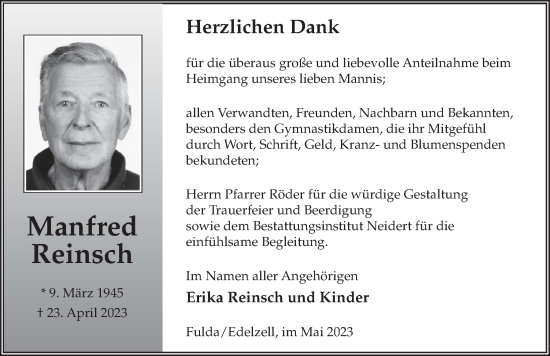 Traueranzeige von Manfred Reinsch von FZ