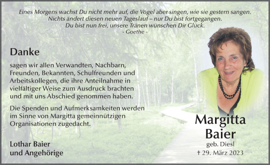Traueranzeige von Margitta Baier von FZ