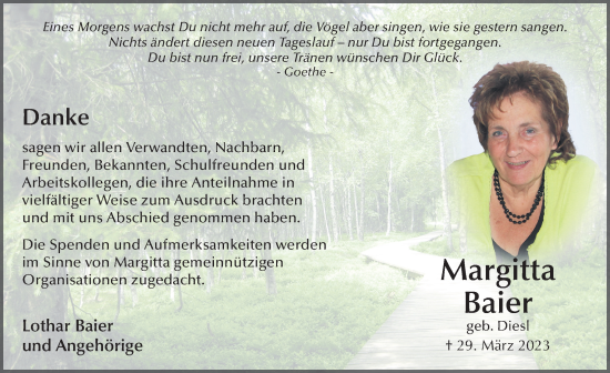 Traueranzeige von Margitta Baier