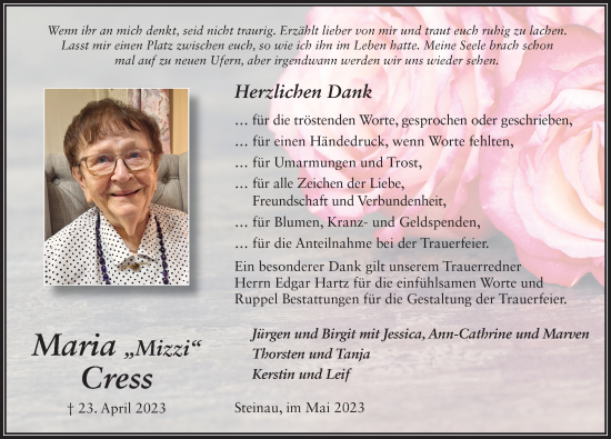 Traueranzeige von Maria Cress von FZ