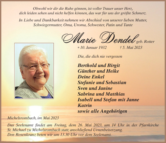 Traueranzeige von Marie Dendel von FZ