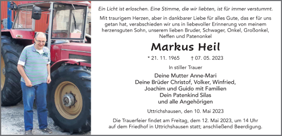 Traueranzeige von Markus Heil von FZ