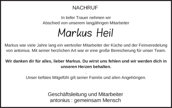 Traueranzeige von Markus Heil von FZ