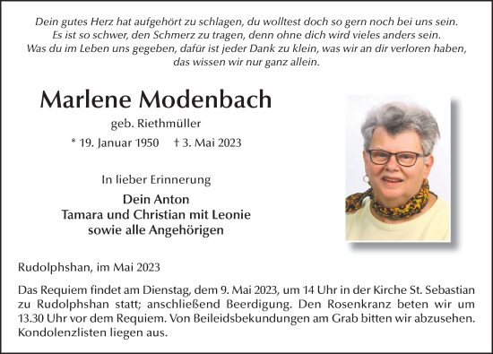 Traueranzeige von Marlene Modenbach von FZ