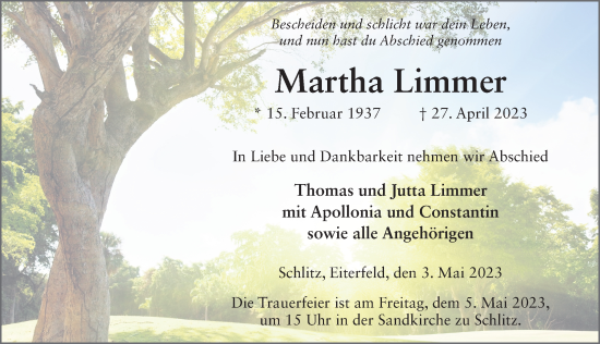 Traueranzeige von Martha Limmer von FZ