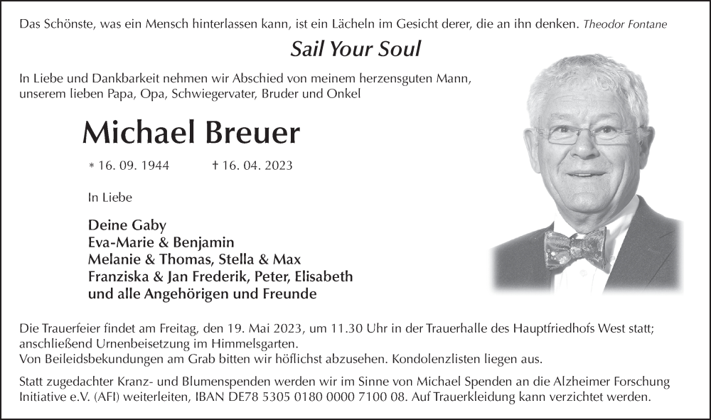  Traueranzeige für Michael Breuer vom 06.05.2023 aus FZ