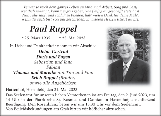 Traueranzeige von Paul Ruppel von FZ