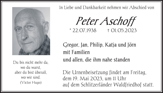 Traueranzeige von Peter Aschoff von FZ