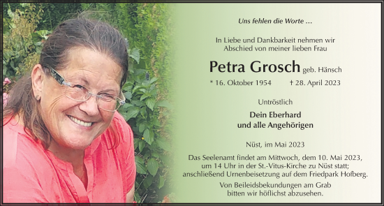 Traueranzeige von Petra Grosch von FZ