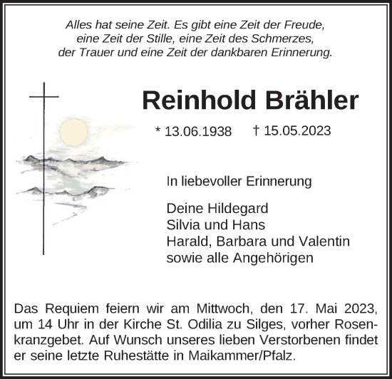 Traueranzeige von Reinhold Brähler von FZ