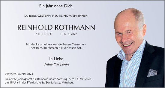 Traueranzeige von Reinhold Rothmann von FZ